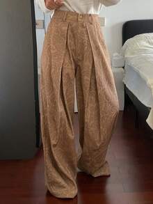 DAZY Women's Loose Floral Print Wide Leg Pants, Casual Autumn/Winter - Brown - View 4