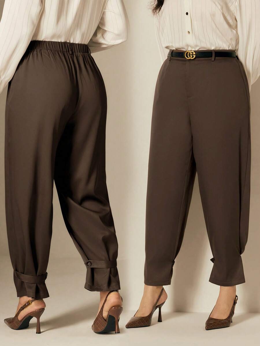 Juhart Quần ống đứng thường ngày cỡ lớn cho nữ - Màu nâu Sô-cô-la - Xem 1