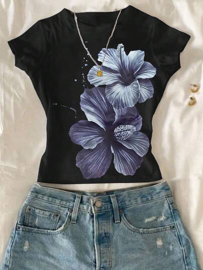 T-shirt med rund hals och kort ärm för tweenflicka, sommartopp