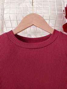 SHEIN Glamorique Kids Young Girl' Long Sleeve Knitted Tulle Star Mesh Princess Dress,,Christmas Cos - Red - View 4