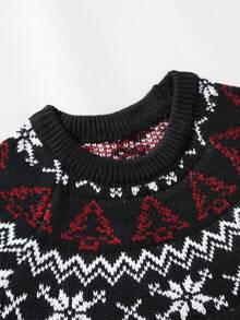 Manfinity Homme 男士圣诞家庭卡通图案男士毛衣休闲雪花雪人图案圆领插肩长袖毛衣，秋冬圣诞套头衫男士雪人圣诞毛衣男士针织衫圣诞毛衣男士圣诞套头衫男士圣诞毛衣男士图案毛衣男士针织毛衣 - 黑色 - 查看 3