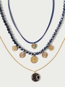 Glisma 3件套18K镀金时尚优雅波西米亚风多层星月吊坠项链 - 彩色 - 查看 2