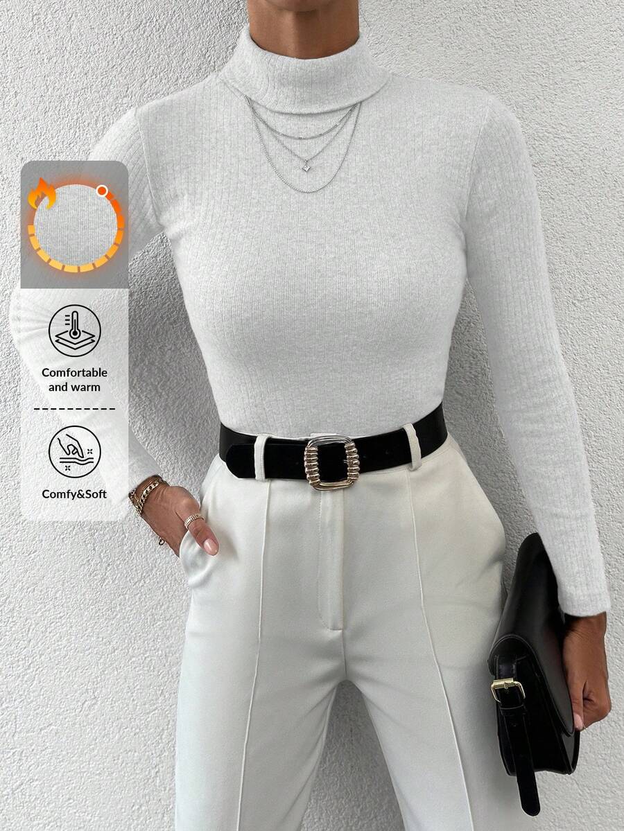 EURMUSE Turtleneck Ribbed Knit Sweater - White - View 1