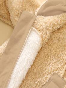 SHEIN Newborn Bear Shaped Outfit, Includes Cute Bear 3D Shaped Hat, Bear Ear Hooded Long Sleeve Jumpsuit With Pants - Apricot - View 6