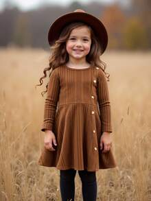 Emery Rose Kids Emery Rose Kids 年轻女孩纯色针织休闲连衣裙 - 棕色 - 查看 3