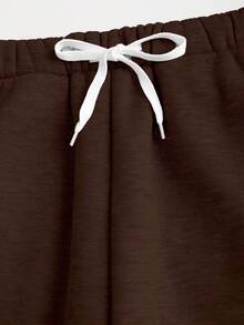 SHEIN Unity 2 件 Y2K 星豹印花连帽衫和运动裤套装，时尚街头服饰 - 棕色 - 查看 5