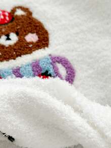 Genkimix Kids 少女可爱字母&熊图案圆领毛衣和条纹裤套装，秋冬 - 彩色 - 查看 4