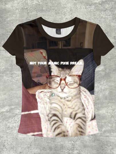 Y2Kool BiGraphic Multicolor Cat Graphic Tank "Life Vibe Y2K" Casual Cropped Fit Body T-Shirt Top For Women, Suitable For Fall, Winter, Vacation, Hangout, Party, Daily Wear Streetwear Women Party Spaghetti Strap Top Cute Tshirts Cat Shirts Tee Shirt Cute Tees Graphic Top
