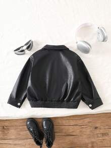 Genkimix Kids 年轻女孩宽松休闲夹克，时尚街头风格仿皮大衣