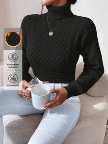 EURMUSE Turtleneck Cable Knit Sweater - Black - View 1