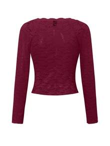 ChicEase 女式法式浪漫蕾丝蝴蝶结性感上衣 - 酒紅色 - 查看 6