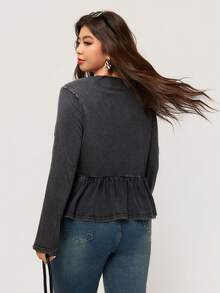 Elaquor 大码女式纯色打结荷叶边下摆休闲长袖开衫