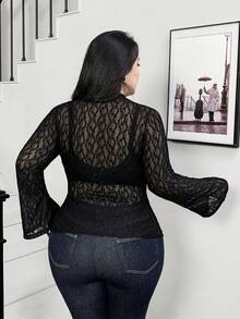 Modelyn Camiseta de moda sexy con mangas acampanadas y volantes, ajustada y transparente, talla grande para mujer - Azul - Ver 3