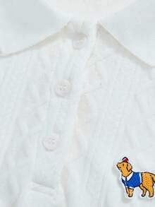 Joliand Joliand 2 pezzi set di camicia polo e pantaloni per ragazze adolescenti, elegante design urbano carino con decorazione a cagnolino, adatto per viaggi, raduni, ritorno a scuola, estate e autunno - Bianco - Visualizzare 3