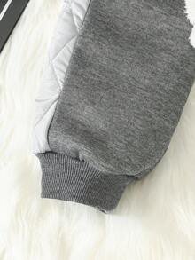 SHEIN 2 件套 Tween BoyWarm 基本款加厚纽约印花带衬垫口袋连帽衫和保暖内衬运动裤套装，秋冬 - 灰色 - 查看 4