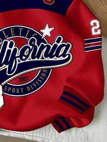 女童休闲复古字母和数字徽章图案宽松圆领舒适针织长袖运动衫，适合秋冬季 - 彩色 - 查看 4