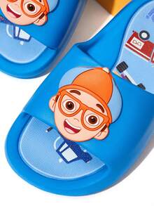 Blippi X SHEIN 可爱卡通图案蓝色男童及儿童拖鞋，速干、轻便、耐用的EVA材质，男女通用，适合在家、浴室、游乐场、游泳池、海滩等室内外穿着。 - 藍色 - 查看 3
