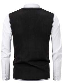 Manfinity Mode Chaleco de punto clásico para hombre con cuello en V sin mangas, en color negro con ribete blanco, para el invierno - Negro - Ver 2