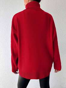 EURMUSE Women's Turtleneck Long Sleeve Sweater - Red - View 2