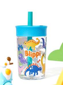 Blippi X SHEIN 450 Ml  / 15 Oz  Leak-Proof Rotating Cap Children's Straw Cup, With Straw Included, Tritan - Baby Blue - View 6