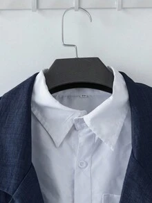 Linhara Conjunto de 2 piezas de chaqueta blazer elegante de oficina con botones completos y bolsillo falso con ribete de volantes en color liso y falda versátil sencilla de corte A con botones lisos para mujer de talla grande - Azul Marino - Ver 4