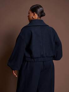 Veslaya 2025 Spring/Autumn New Arrival Elegant & Commute & Party & Date Solid Brown Loose Long Sleeve Plus Size Lapel Wool Blend Short Blazer Jacket For Plus Size Women - A