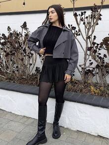 Andrea Bello 秋季新款休闲短款女式风衣女式夹克，秋季女装 - 灰色 - 查看 1