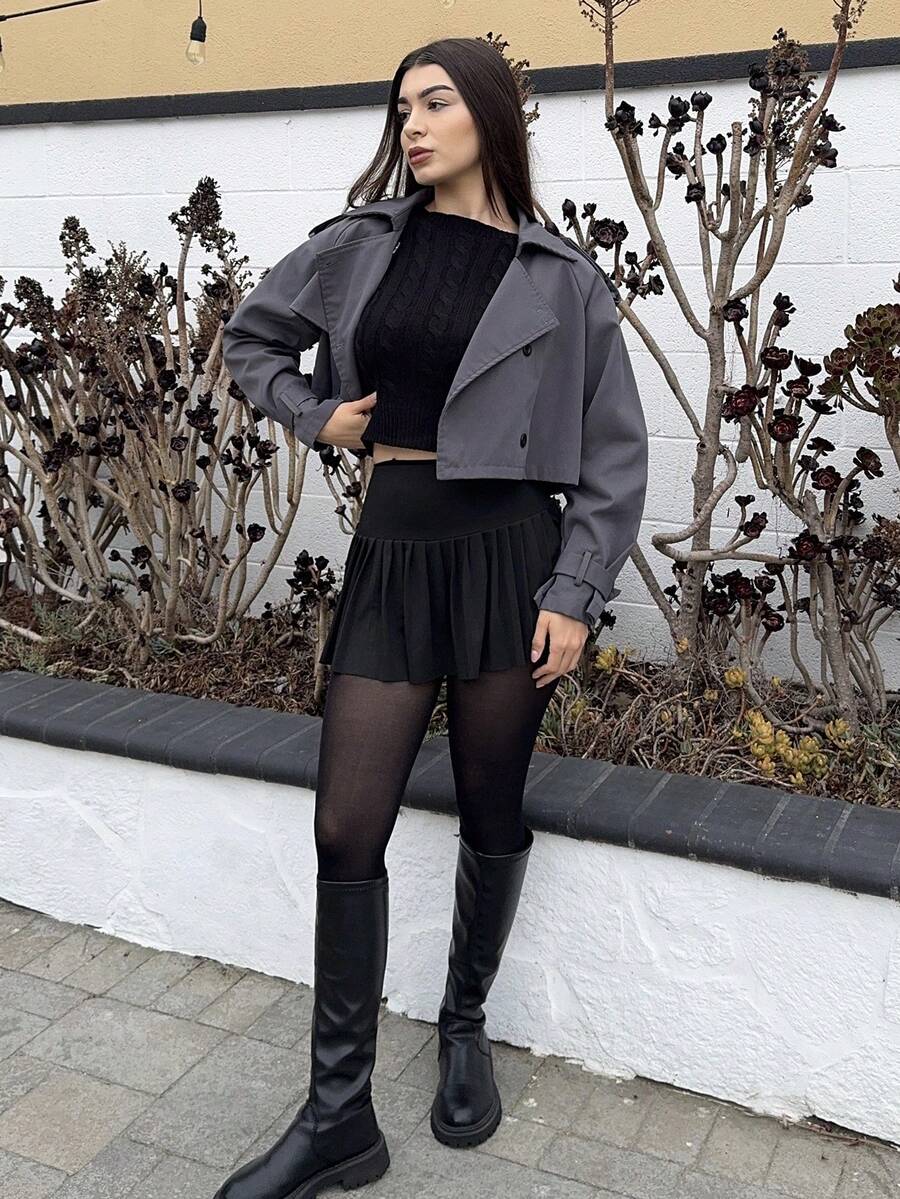 Andrea Bello 秋季新款休闲短款女式风衣女式夹克，秋季女装 - 灰色 - 查看 1