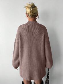 Của phụ nữ Cổ đứng Thả vai Tay áo Cao Thấp Áo len - Bụi hồng - Xem 2