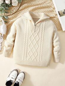 Kids Tween Boy Casual Polo Collar Half-Zip Long Sleeve Knitted Sweater,In Fall/Winter - Apricot - View 7