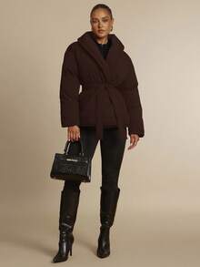 Silquee 女士时尚百搭纯色夹克，冬季 - 咖啡棕 - 查看 1