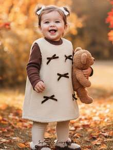 Cozy Pixies Bộ 2 áo len cổ tròn tay dài mềm mại màu trơn kèm váy yếm cho bé gái - Màu Khaki - Xem 1