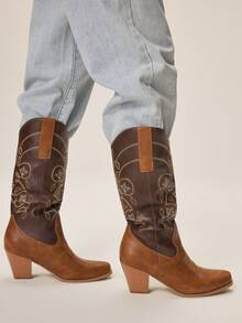 Styleloop 女士中筒靴，波西米亚风格，复古美式，波西米亚风，西部风，音乐节，派对，圣诞节，万圣节服装 - 棕色 - 查看 1