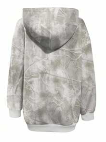 SHEIN Leaf Camo Pattern Digital Print Loose Fit Zip Up Hoodie Sweatshirt Jacket Fall Winter Cloth For Women