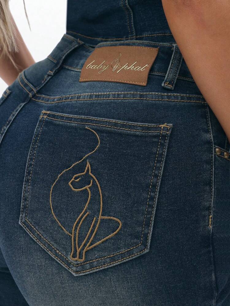 BABYPHAT Calça Capri Denim Elástica com Barra Dobrada, Cintura Média, Calça Cropped Casual de Verão