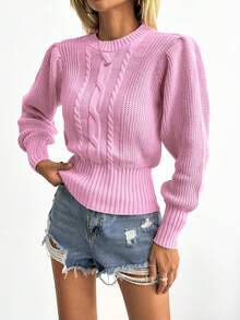 SHEIN Cottnline Suéter Con Manga Farol De Color Liso - Rosa - Ver 5