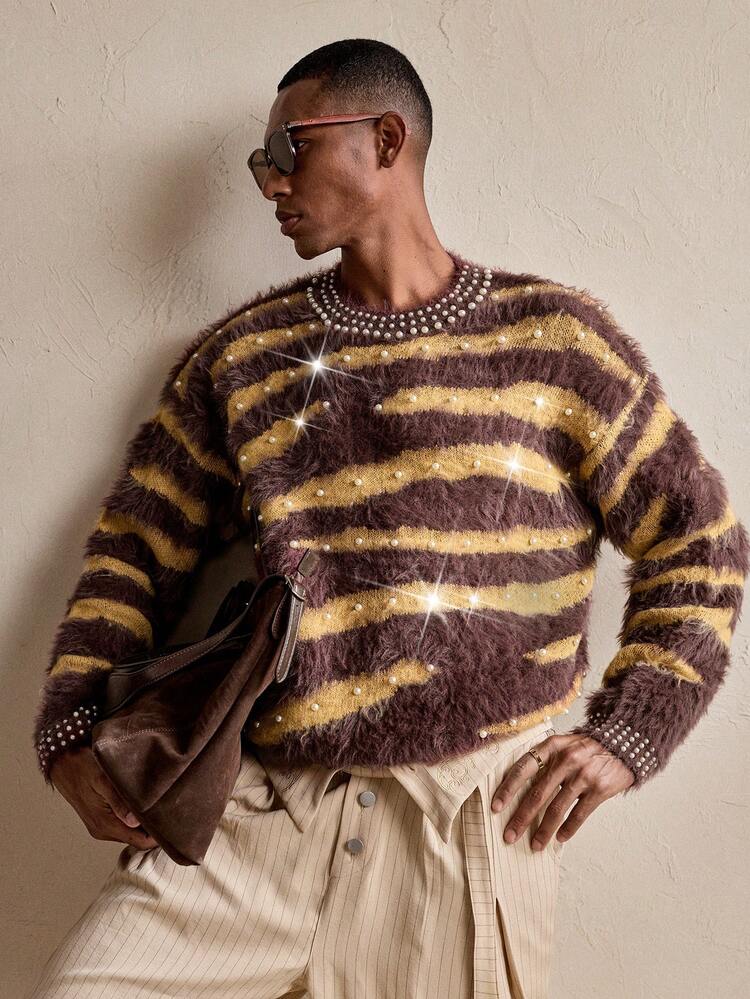 AKNOTIC Brand Men's Pullover Sweater (Regular Fit) Earthy Clothes Men Men Knit Brown Sweater Sweater Men Y2k Men Animal Print
