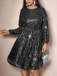 Zelara Plus Size Women Sequin Embellished Round Neck Long Sleeve Knee-Length Party Dress Winter Dress Women Winter Clothes Autumn Dress Autumn Outfits For Women New Year Dress Thanksgiving Outfit For Women Party Dress Elegant Dresses For Party Party Outfit Wedding Party Dress Elegant Dress Women  Shiny Dress  Sequin Dress Sparkly Dress Black Dress Sequin Dress Sparkly Dress Sequin Top Luxury Evening Dresses For Women Elegant Dress Party Dress Party Outfit Christmas Party Dress