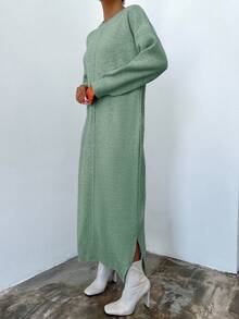 EURMUSE Solid Drop Shoulder Sweater Dress - Cadet Blue - View 5
