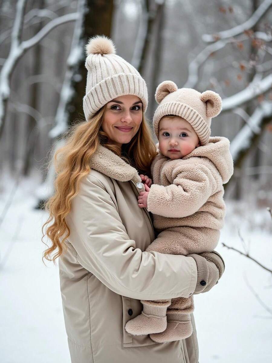 SHEIN 2025秋冬新款法式优雅学院风白色长袖抓绒连帽外套，适合外出上学等各种场合 - 米色 - 查看 1