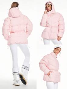 GLOWMODE Chic In Warmth Arctic Pulse Soft Cozy Matte Finish Detachable Hood Contrast Trim Zipper Pockets Hip Length Puffer Jacket Autumn Winter Outdoors Snow Ski Daily Casual Wear - Baby Pink - View 8