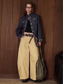 Easelle Áo khoác denim nữ kiểu retro du mục hơi rộng với khóa kim loại, phong cách grunge, áo khoác denim nữ cao bồi, áo khoác denim nữ kiểu miền Tây, áo khoác denim ngắn cho nữ - Màu xanh lam - Xem 2