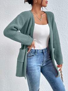 EURMUSE Dual Pocket Drop Shoulder Duster Cardigan - Mint Green - View 4