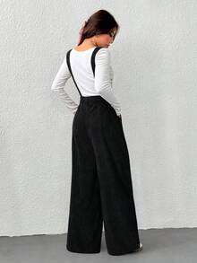 SHEIN EZwear 女式黑色简约休闲连体裤，秋季 - 黑色 - 查看 2