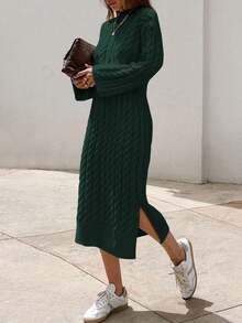 EURMUSE Vestido largo de punto para mujer con estampado de trenzas - Verde Oscuro - Ver 4