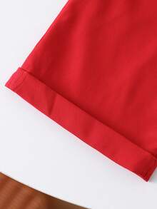 SHEIN 2pcs Young Boy Ribbed Knit Collared Long Sleeve Shirt & Ribbed Woven Casual Pants Set, Spring/Autumn - Red - View 8