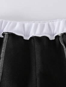 Setelan Jaket Baseball Berkerudung dan Celana Olahraga Kasual untuk Remaja Perempuan - Hitam - View 3