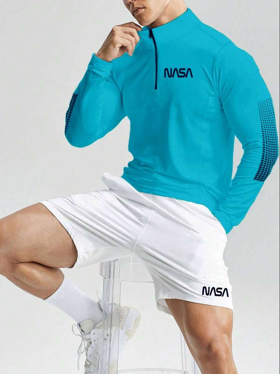 Gym Rark Áo khoác thể thao Manfinity Fitness nam họa tiết chữ cái có khóa kéo 1/4, áo tập luyện, áo tập luyện Pride cho nam, áo tập luyện mùa thu, áo khoác thể thao thoáng khí - Màu xanh ngọc - Xem 1