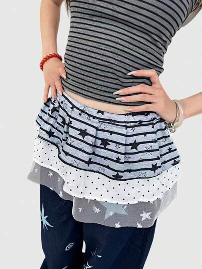 Anime 1pc Y2K Retro Star Striped Lace Patchwork Polka Dot Pop Art Waist Belt & Pants Belt, Suitable For Casual Outings, Dates, Etc.