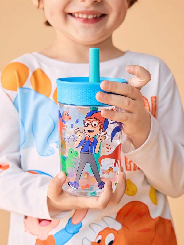 Blippi X SHEIN 450 Ml  / 15 Oz  Leak-Proof Rotating Cap Children's Straw Cup, With Straw Included, Tritan